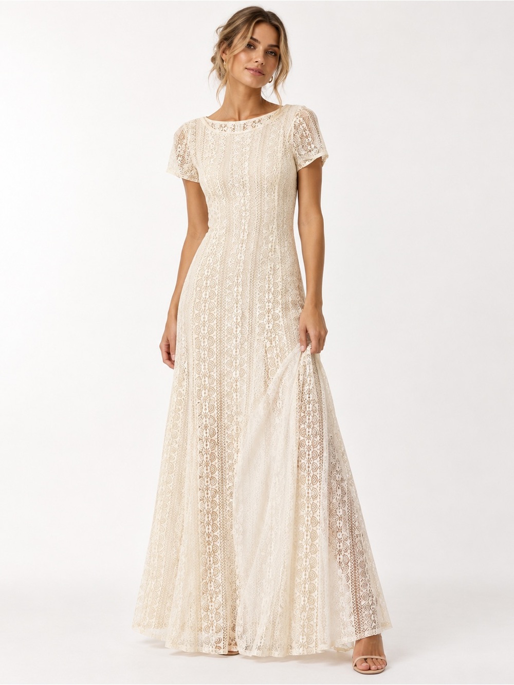 Lace Maxi Dress in Cream - Elegant Women's Dress